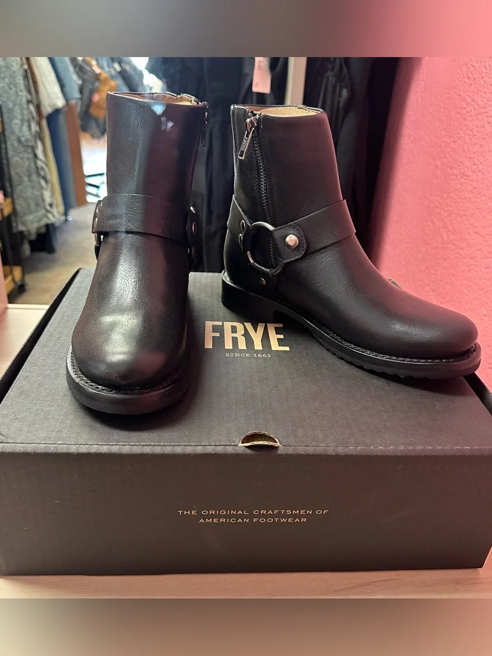 FRYE Black Harness Ankle Boots NIB